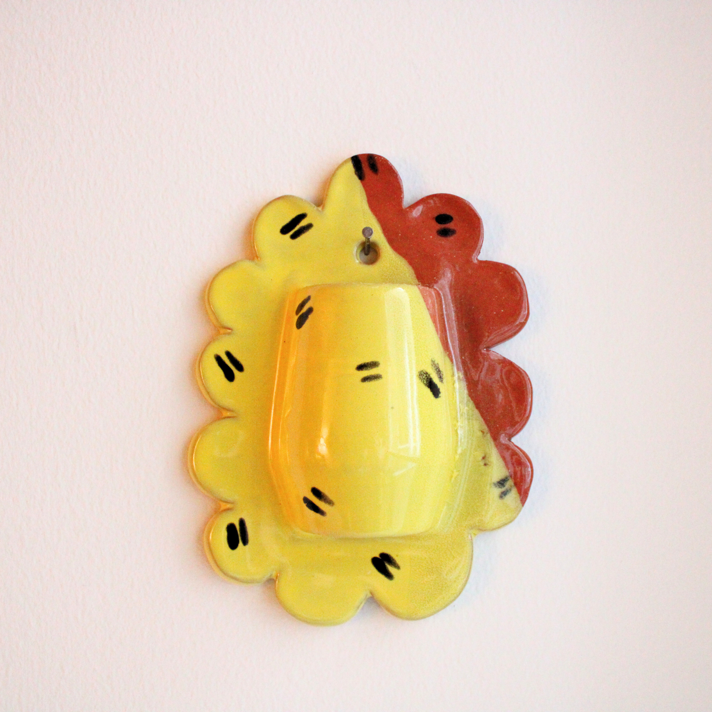 Yellow flower wall pocket